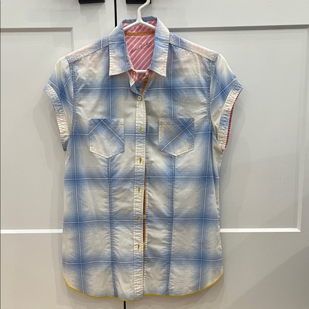 Plaid Button Down Shirt - Blue and White